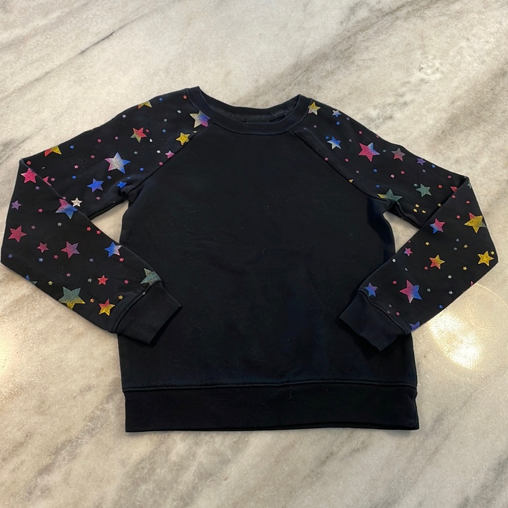 Girls Black with Rainbow Stars Sweatshirt, Size 7-8